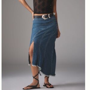 Anthropologie Pilcro Asymmetric Seamed Denim Midi Skirt. Size 14. MSRP $138